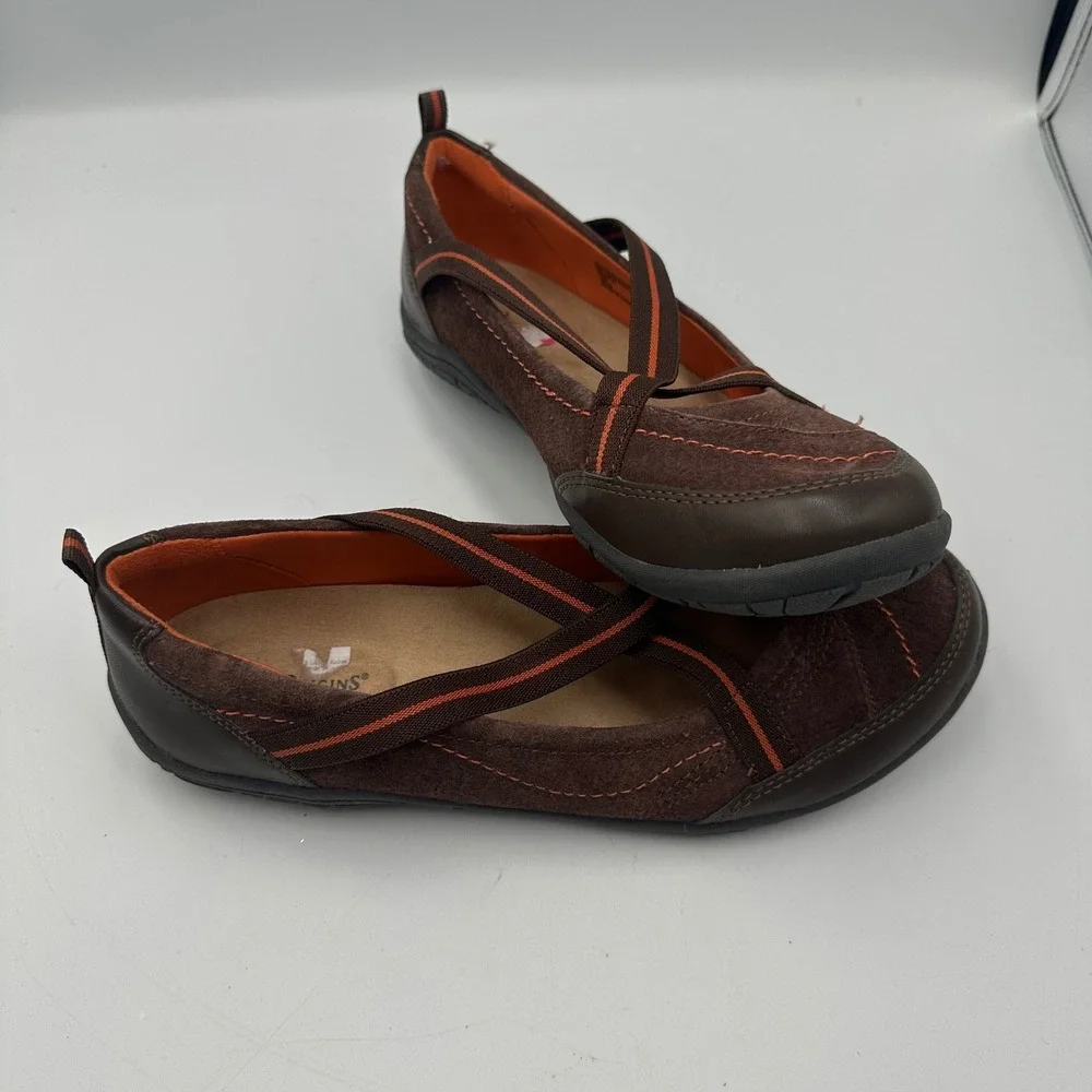Earth Origins Arleen Flats Womens 11 Brown Suede Leather Elastic Straps Comfort